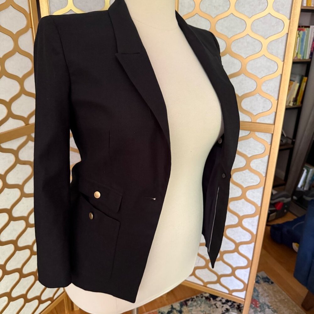 J.Crew Vivienne Navy Linen Blend Blazer 10P Petite Gold Button Tailored Jacket - Picture 3 of 16